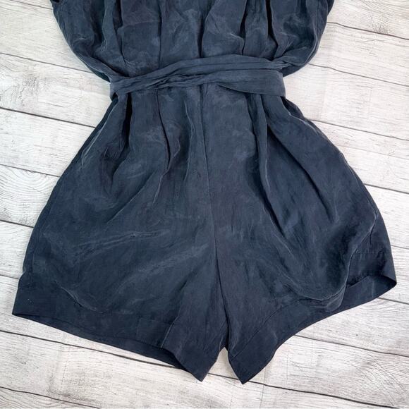 Helmut Lang 100% Silk V-Neck Romper with Tie Deep Blue Gray Size 8 - Picture 5 of 9